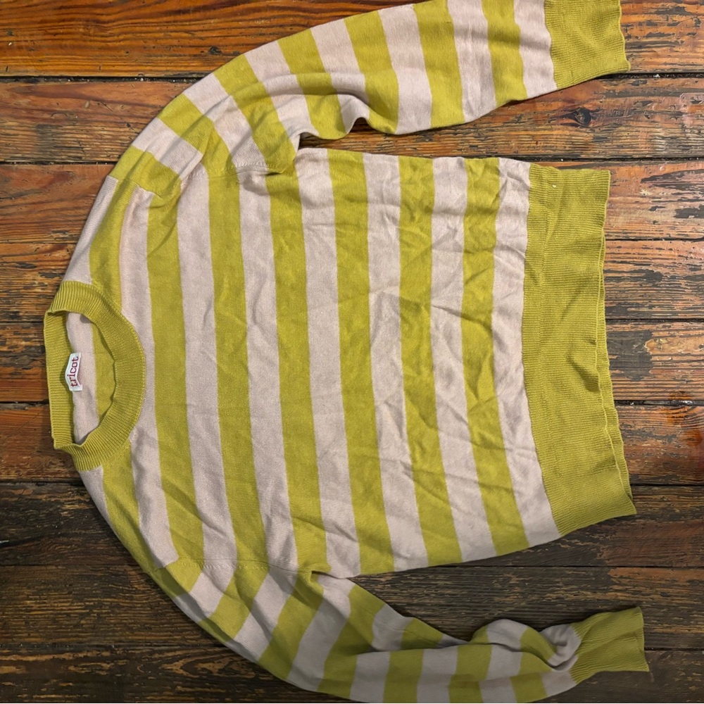Gold and Pink Crew Neck Sweater with Bold Stripes